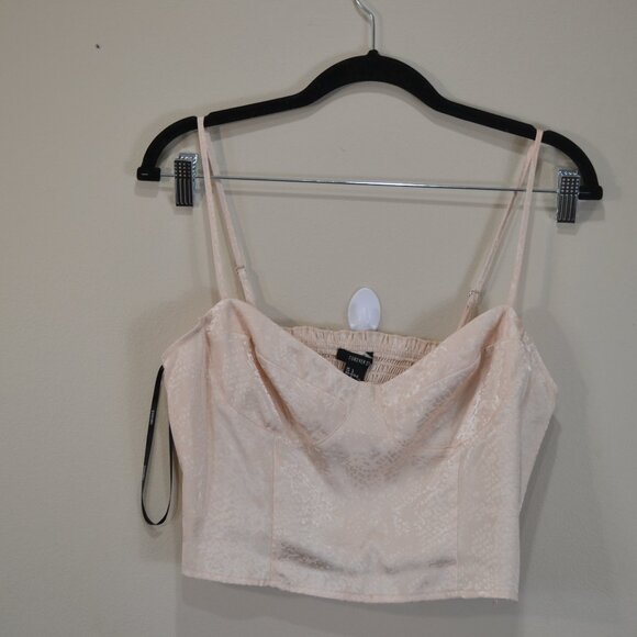 Forever 21 Womens L Leopard Print Spaghetti Strap Cropped Elastis Babydoll Top - Picture 1 of 9